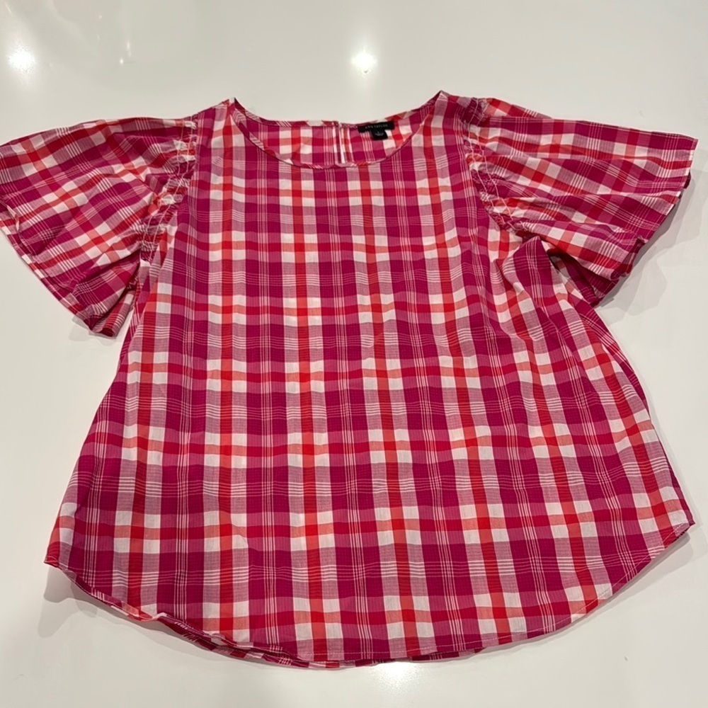 Ann Taylor Pink and White Blouse with Flutter Sleeves